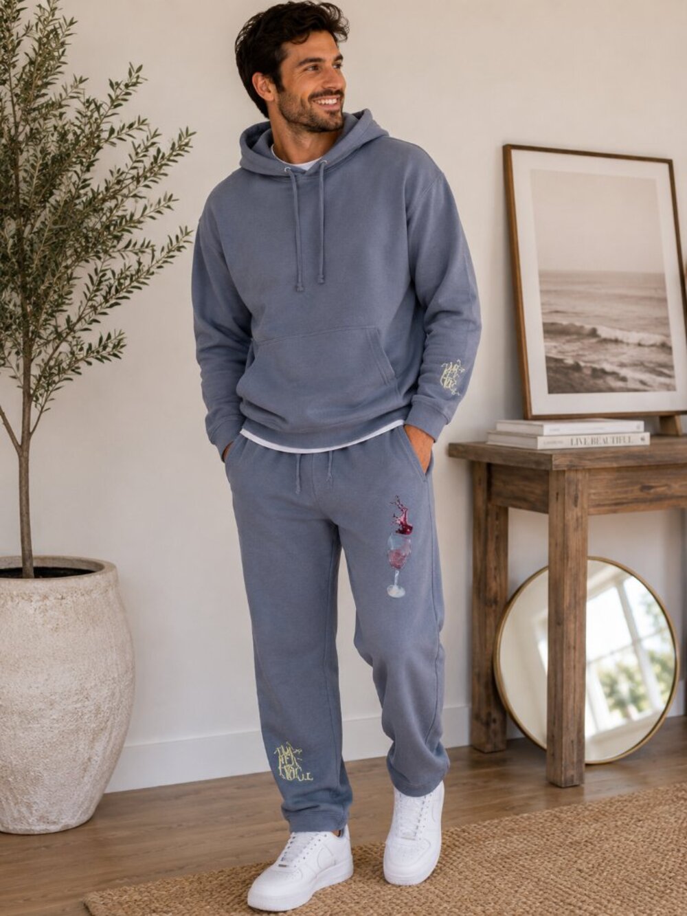 Mr. Eat Well Men's Wine Crew Neck Long Sleeve Sweatshirt Sweatpants Set 2X Gray